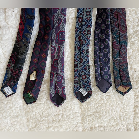 Collection of Six Designer Ties Shades of Blue Plum & Red Various Tie Patterns - Picture 9 of 9